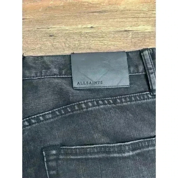 AllSaints Cigarette Button Fly Black Jeans Distressed 32 Skinny Leg Grunge - Picture 10 of 11